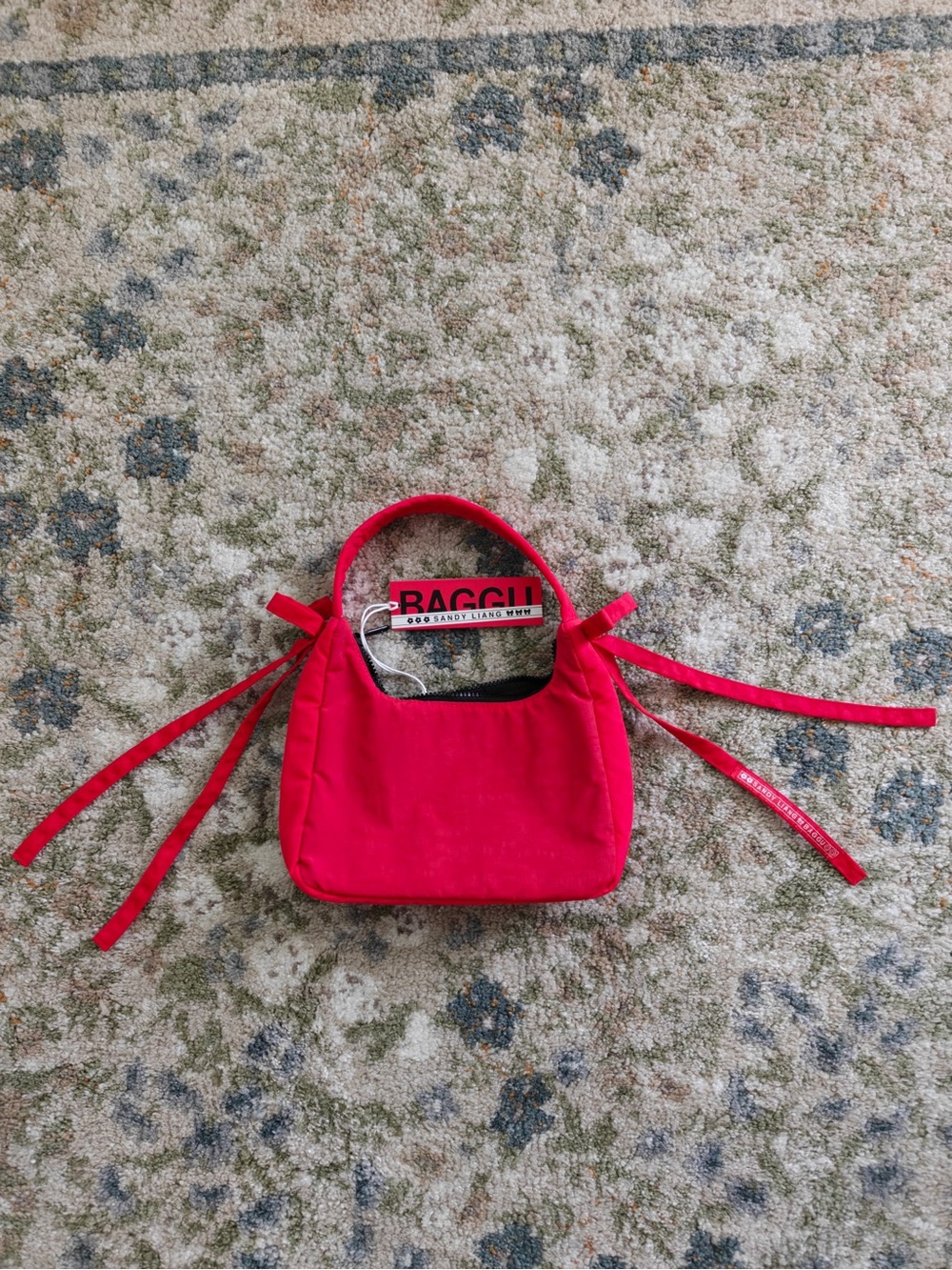 Sandy Liang Hot Pink Shoulder Bag with Tie Straps